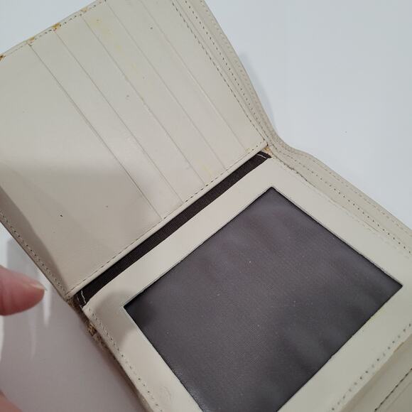 Bally Switzerland Wallet Medium Leather White Green Striped Logo Trifold Organiz - Picture 4 of 15